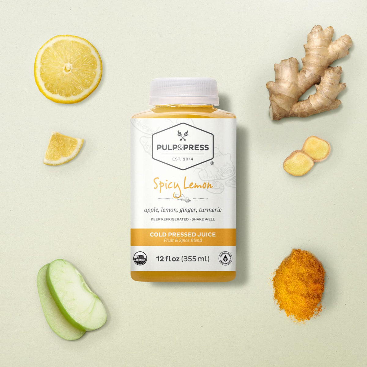 Organic Cold Pressed Ginger, Turmeric, Apple & Lemon Juice | Pulp & Press